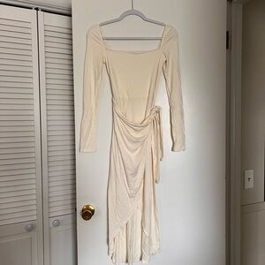 Wilfred Cream Long-Sleeve Wrap Midi Dress